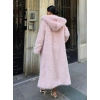 Pembe Kapşonlu Uzun İthal Kürk