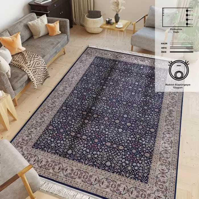 Halıca Imperius Y5014L Lacivert 80X150 1,2M2 Klasik Desen Modal İpek Yolluk