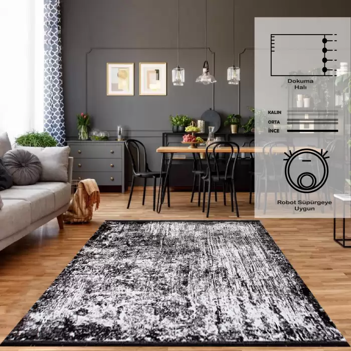 Halıca Pırlanta Exclusive 8622S N Dekoratif İnce Modern Desenli Gri Kilim