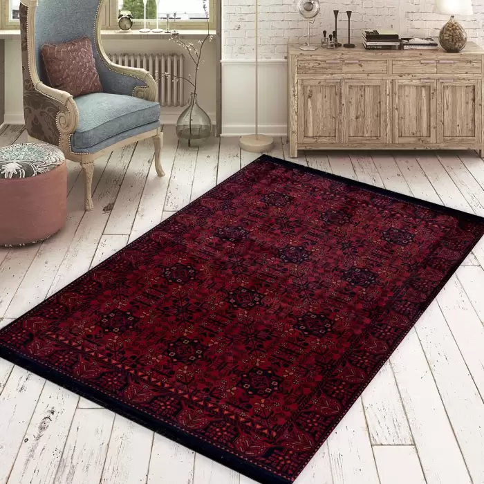 Işık Kadife Velvet Eliza Afgan Dekoratif Yıkanabilir Kaymaz Taban Kilim