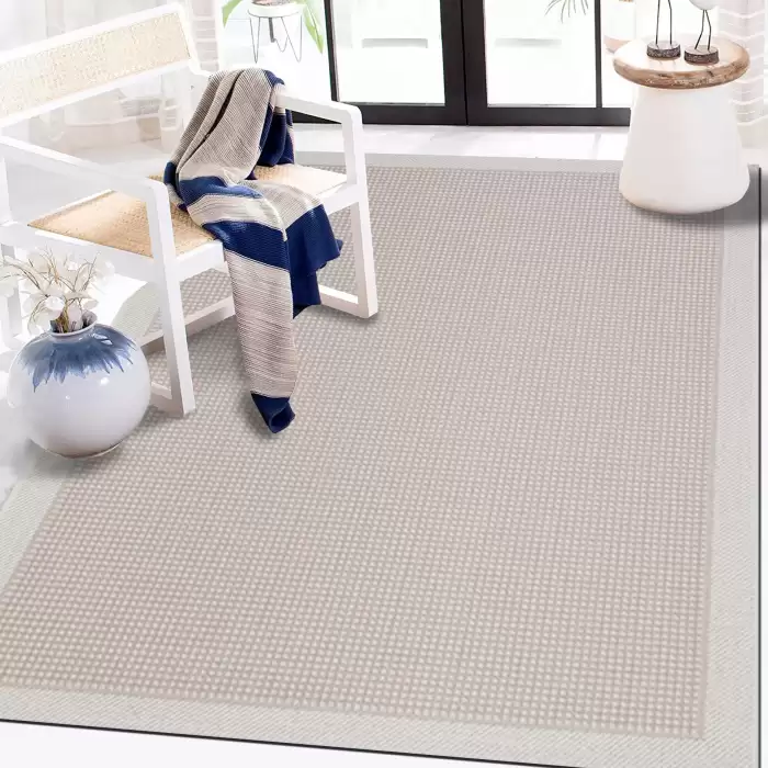 Halıca S-9427 Jüt Sisal Beyaz Krem Dekoratif Halı