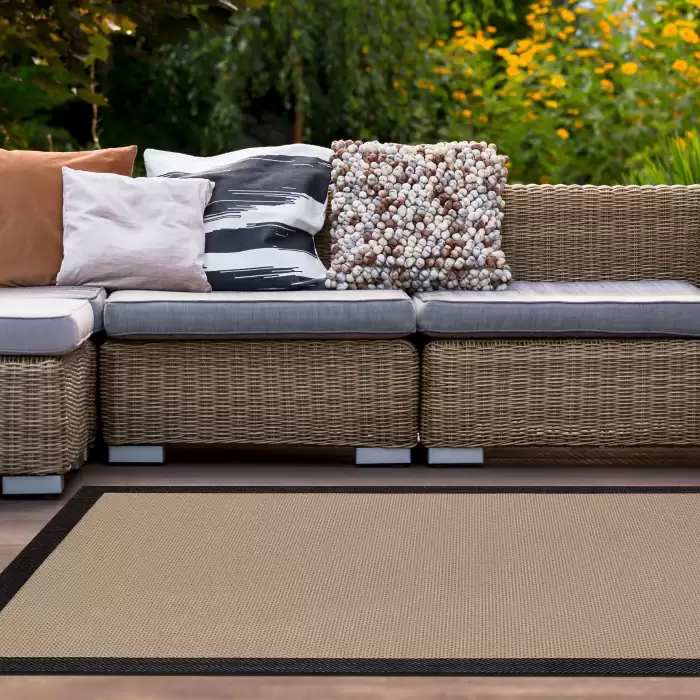 Halıca S-9716 Jüt Sisal Bej Siyah Dekoratif Halı
