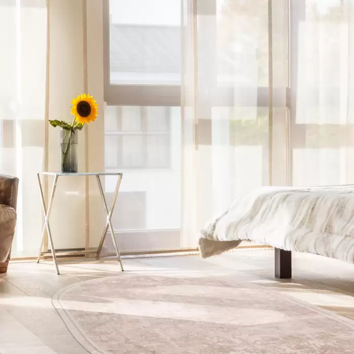 Halıca Nigar 1717B O Bej Akrilik Oval Salon Halısı