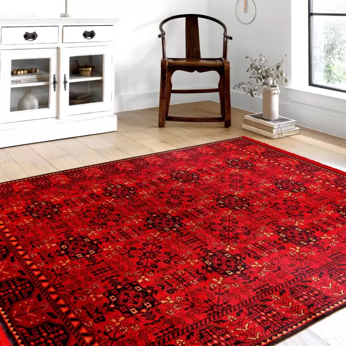 Halıca Afgan 0001 N Bambu Afgan Desenli Karatezgah Halısı