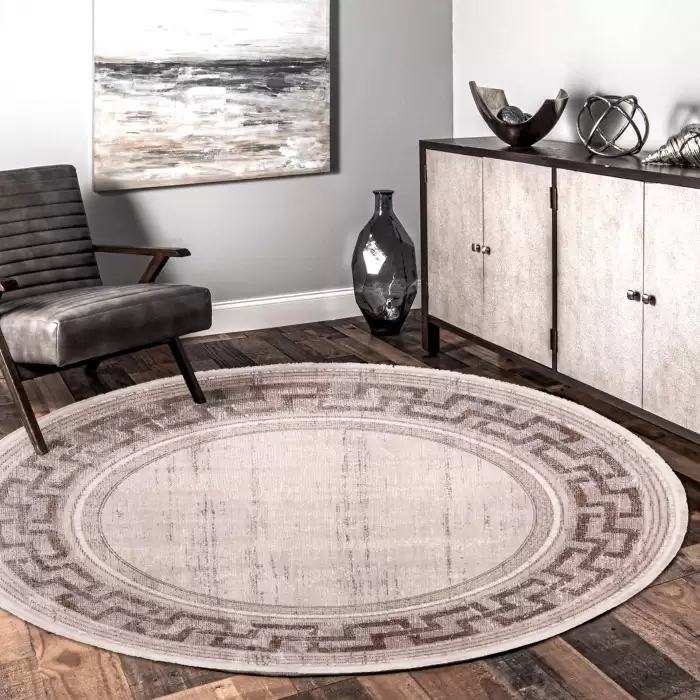Halıca Beige 34043 Y İnce Bambu Yüksek Kalite Yuvarlak Salon Halısı