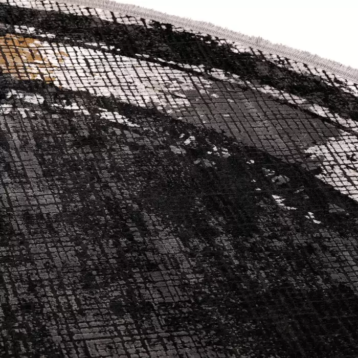 Halıca Black 33800 Y İnce Bambu Yüksek Kalite Yuvarlak Siyah Salon Halısı