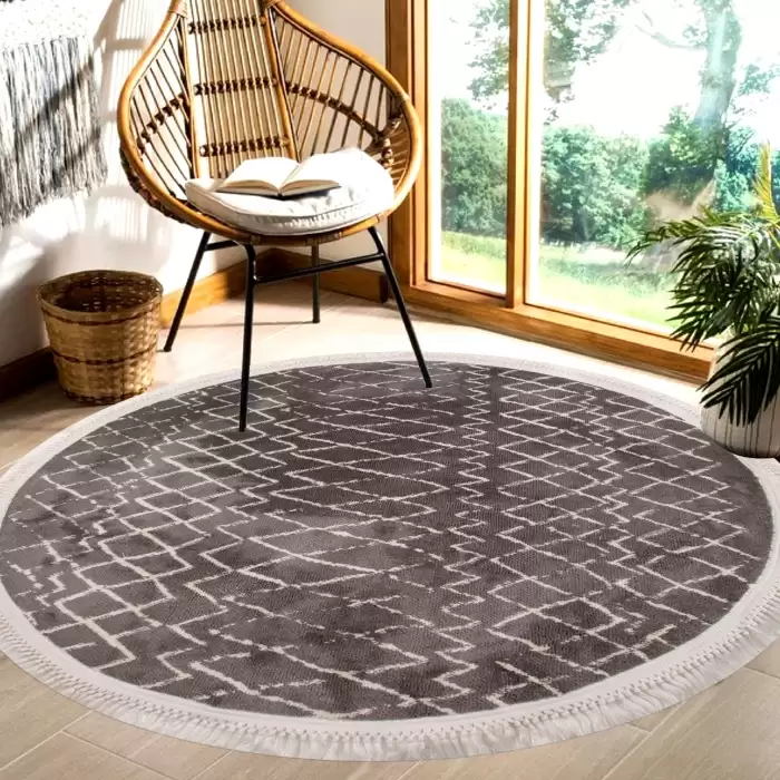 Halıca Rodos 4908A Geometrik Desen Yuvarlak İskandinav Tarzı Halı
