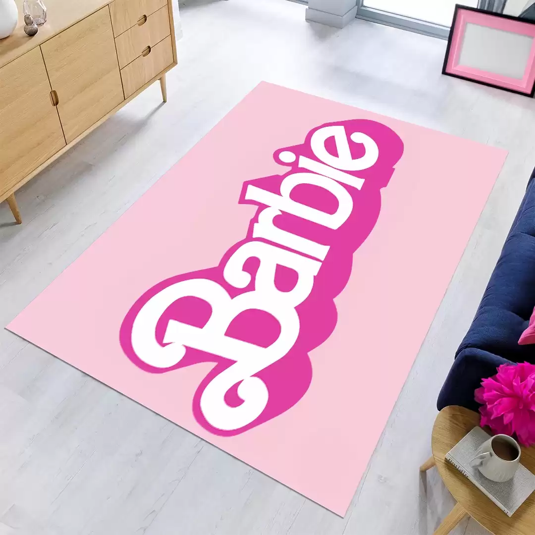 Barbie Kaymaz Örme Tabanlı Halı | Genç Kız Yatak Odası Halısı | Trend Desen
