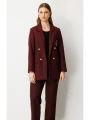 Ekol Büyük Beden Cebi Armalı Bordo Kadın Ceket 05571