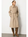 Ekol Beli Kuşaklı Kadın Kum Renk Manto 06057