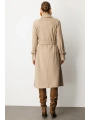 Ekol Beli Kuşaklı Kadın Kum Renk Manto 06057