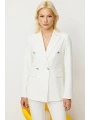 Ekol Kruvaze Yaka Kapak Cepli Kadın Ekru Ceket 04006
