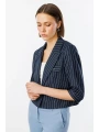 Ekol Kadın Çizgili Yarım Kol Lacivert Ceket 04048
