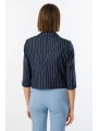 Ekol Kadın Çizgili Yarım Kol Lacivert Ceket 04048