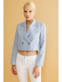 Ekol Kadın Düğmeli Mavi Crop Ceket 04076