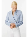 Ekol Kadın Düğmeli Mavi Crop Ceket 04076