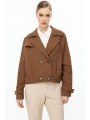 Ekol Kadın Çift Düğmeli Kakao Renk Mini Kot Ceket 06014