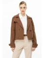 Ekol Kadın Çift Düğmeli Kakao Renk Mini Kot Ceket 06014