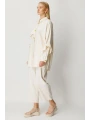 Ghisa Kadın Çizgili Düğme Detaylı Ekru Takım 25YGSTKM4975