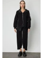 On Fashion Kadın Kapüşonlu Fermuarlı Siyah Mont 60704
