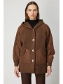 On Fashion Kadın Kolları Kapitoneli Düğmeli Kapüşonlu Kahverengi Mont 60935