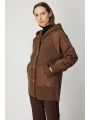On Fashion Kadın Kolları Kapitoneli Düğmeli Kapüşonlu Kahverengi Mont 60935
