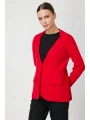 On Fashion Kadın Düğmeli Ceket Yaka Triko Kırmızı Hırka 63926