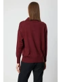 On Fashion Kadın Yakası Zincirli Polo Yaka Bordo Kazak 66336