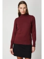On Fashion Kadın Dik Yaka Basic Bordo Kazak 63514