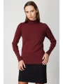 On Fashion Kadın Dik Yaka Basic Bordo Kazak 63514