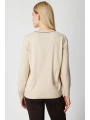 On Fashion Kadın Yarım Kol Yakası ve Önü Taşlı Bej Kazak 65397