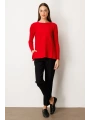 On Fashion Kadın Yanı Fermuarlı Kırmızı Kazak 65318