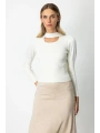 On Fashion Kadın Yakası Pencereli Balon Kol Ekru Kazak 65303