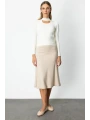 On Fashion Kadın Yakası Pencereli Balon Kol Ekru Kazak 65303