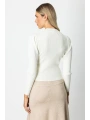 On Fashion Kadın Yakası Pencereli Balon Kol Ekru Kazak 65303