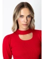 On Fashion Kadın Yakası Pencereli Balon Kol Kırmızı Kazak 65303