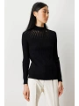 On Fashion Kadın Yakası Tül Dik Yaka Siyah Kazak 60384