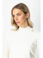 On Fashion Kadın Düğmeli Omuz Detaylı Ekru Kazak 65331