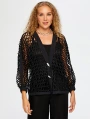 Faik Sönmez Kadın Metal Düğme Detaylı Delik İşi Siyah Hırka Ceket UW26HRK001