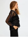 Faik Sönmez Kadın Metal Düğme Detaylı Delik İşi Siyah Hırka Ceket UW26HRK001