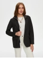Faik Sönmez Kadın Relax Triko Kapüşon Detaylı Örme Antrasit Melanj Blazer Ceket UW26CKT033