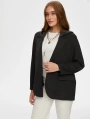 Faik Sönmez Kadın Relax Triko Kapüşon Detaylı Örme Antrasit Melanj Blazer Ceket UW26CKT033