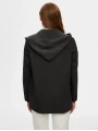 Faik Sönmez Kadın Relax Triko Kapüşon Detaylı Örme Antrasit Melanj Blazer Ceket UW26CKT033