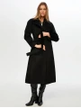 Faik Sönmez Kadın Beli Kuşaklı Yünlü Siyah Manto UW26MAN003