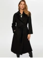 Faik Sönmez Kadın Beli Kuşaklı Yünlü Siyah Manto UW26MAN003