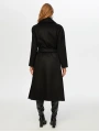 Faik Sönmez Kadın Beli Kuşaklı Yünlü Siyah Manto UW26MAN003