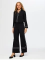 Faik Sönmez Kadın Kontrast Biye Detaylı Wide Leg Fit Siyah Pantolon UW26PNT023