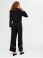Faik Sönmez Kadın Kontrast Biye Detaylı Wide Leg Fit Siyah Pantolon UW26PNT023