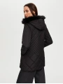 Faik Sönmez Kadın Kürk Kapüşonlu Kapitone Siyah Kaban B00041