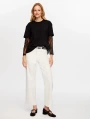 Faik Sönmez Kadın Kolları Dantel Garnili Yuvarlak Yaka Siyah T-Shirt UW26TSH071